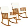 2PC Outdoor Acacia Wood Rocking Chair Patio Backyard Garden Lawn W/ Cushion 2*HW63886 1