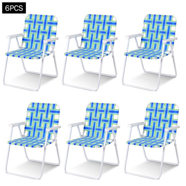 Costway 6pcs Folding Beach Chair Camping Lawn Webbing Chair Lightweight 1 Position Blue 1