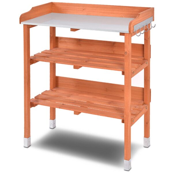 Costway Garden Wooden Potting Bench Work Station Table Tool Storage Shelf W/Hook GT3553 4