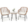 Patiojoy 3PCS Patio Rattan Bistro Set Coffee Table Armchair Garden Beige Cushion OP70837WH 1