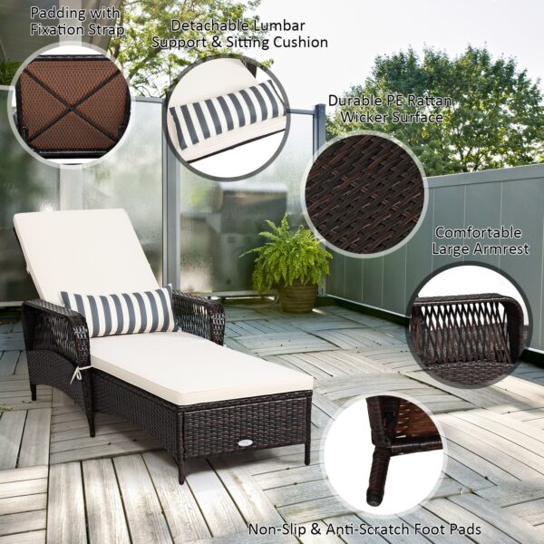 Patiojoy PE Rattan Chaise Lounge Chair Armrest Recliner Adjustable Pillow HW67778 4