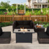 Patiojoy 6PCS Patio Furniture Set Rattan Cushioned Sofa Gas Fire Pit Table Black 4