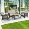 Patiojoy 4PCS Patio Wicker Furniture Set Loveseat Sofa Coffee Table W/ Cushion NP10087WL-BE 3