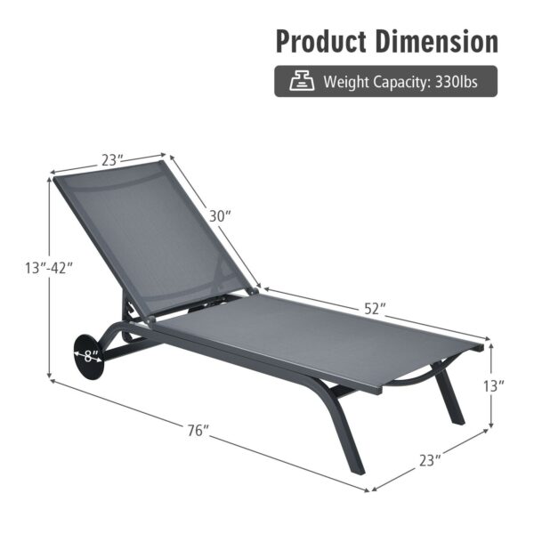 Goplus Outdoor Lounge Chair Chaise Reclining Aluminum Fabric Adjustable Gray OP70591GR 6