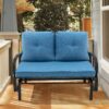 Patiojoy Patio 2-Person Glider Bench Rocking Loveseat Cushioned Armrest Blue 5