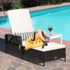 Patiojoy PE Rattan Chaise Lounge Chair Armrest Recliner Adjustable Pillow HW67778 2