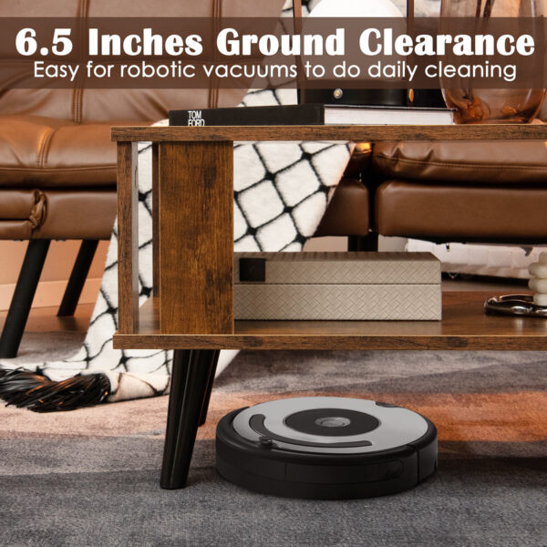 Costway Coffee Table Retro Mid-Century Coffee Table W/Storage Open Shelf Living Room 6