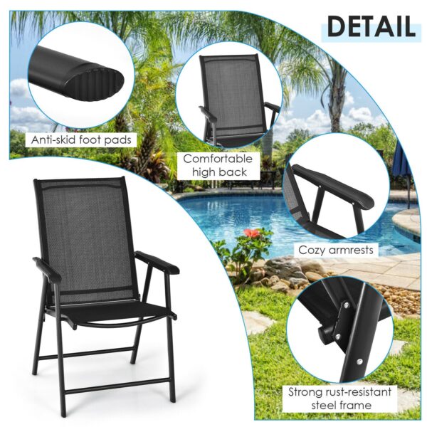 Giantex 4PCS Patio Folding Dining Chairs Portable Camping Armrest Garden Black OP3097BK-4 5