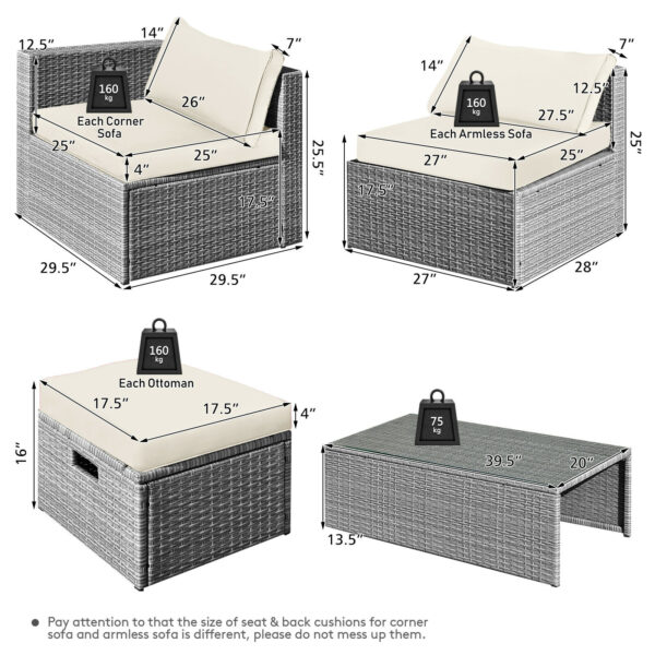 Patiojoy 8PCS Patio Rattan Furniture Set Storage Waterproof Cover Off White HW68604WH+ 6