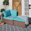 JARDINA 2PCS Outdoor Patio Sectional Furniture Sofa Armchair Wicker Sofa Ottoman with Turquoise Cushion 3