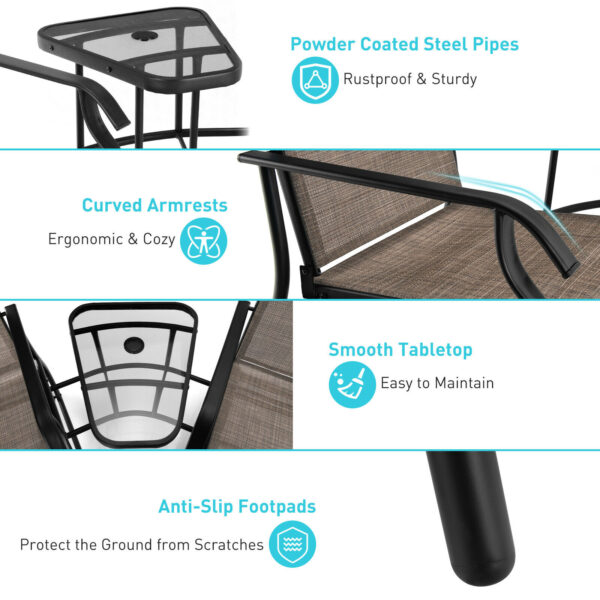 Patiojoy Double Swing Glider Chair Rocker Glass Table Umbrella Hole NP10188 5