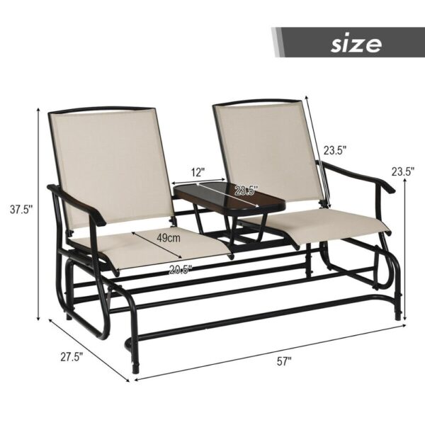 2 Person Outdoor Patio Double Glider Chair Loveseat Rocking with Center Table OP70357 2
