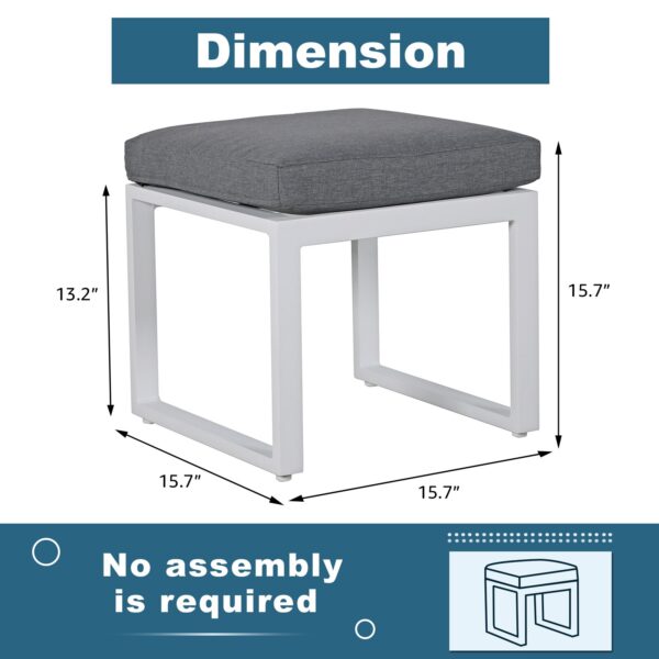 JARDINA Living Room Furniture Aluminum Ottoman Set Footstool Footrest Seat with Removable Cushions 6